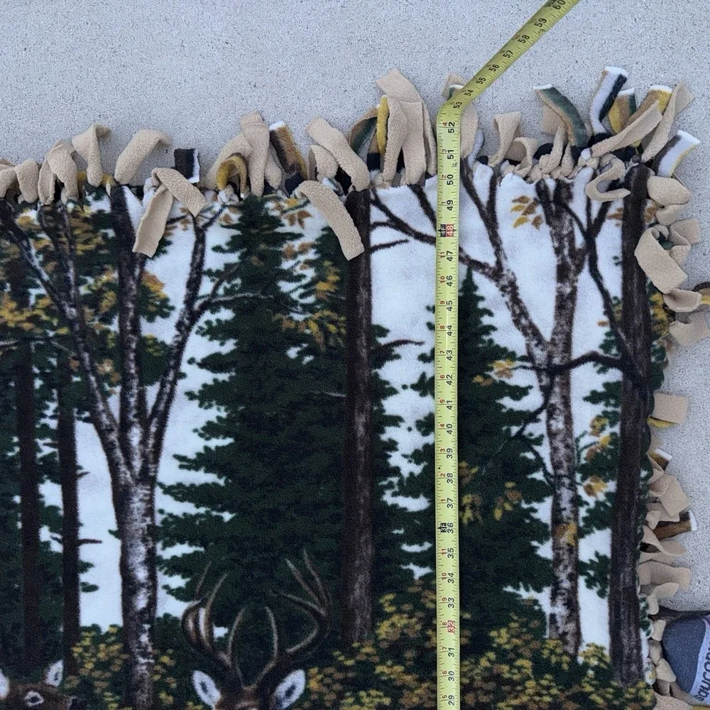 Handmade Deer Wildlife Fleece Tie Fringe Throw Blanket Forest Cabin Decor 40x53